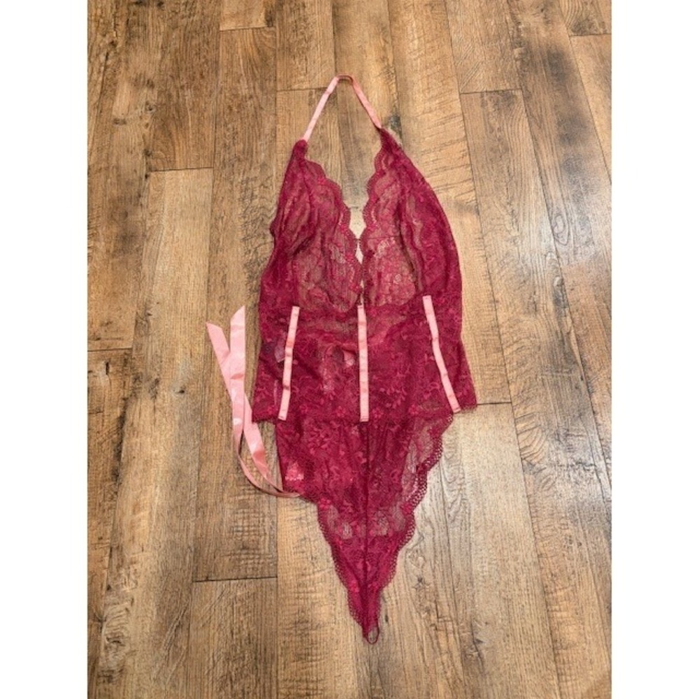 NWT Adore Me Beaujolais Mauveglow halter bodysuit Ribbon Tie XL